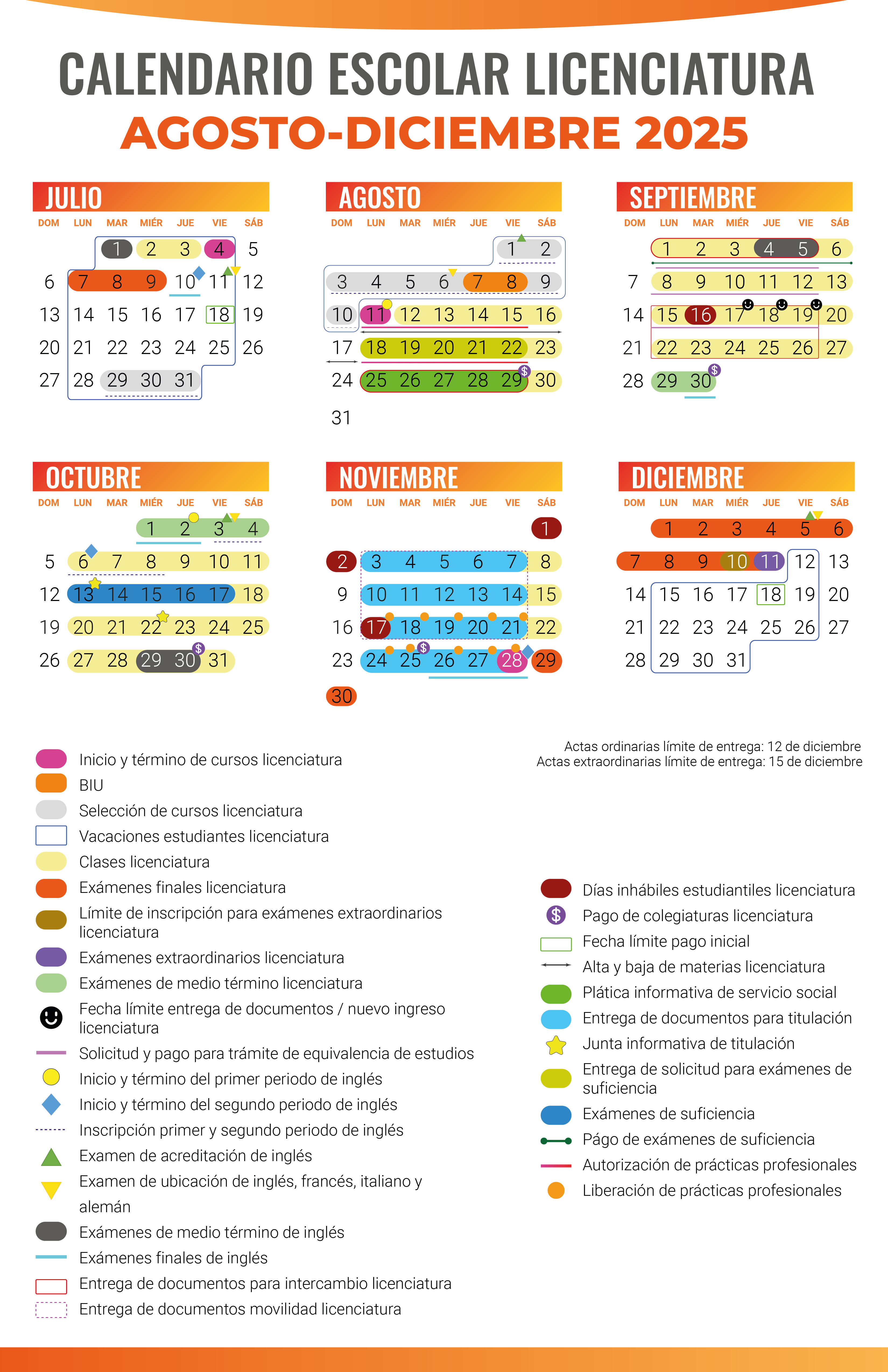 CALENDARIO ESCOLAR LICENCIATURA ENERO A JULIO 2025